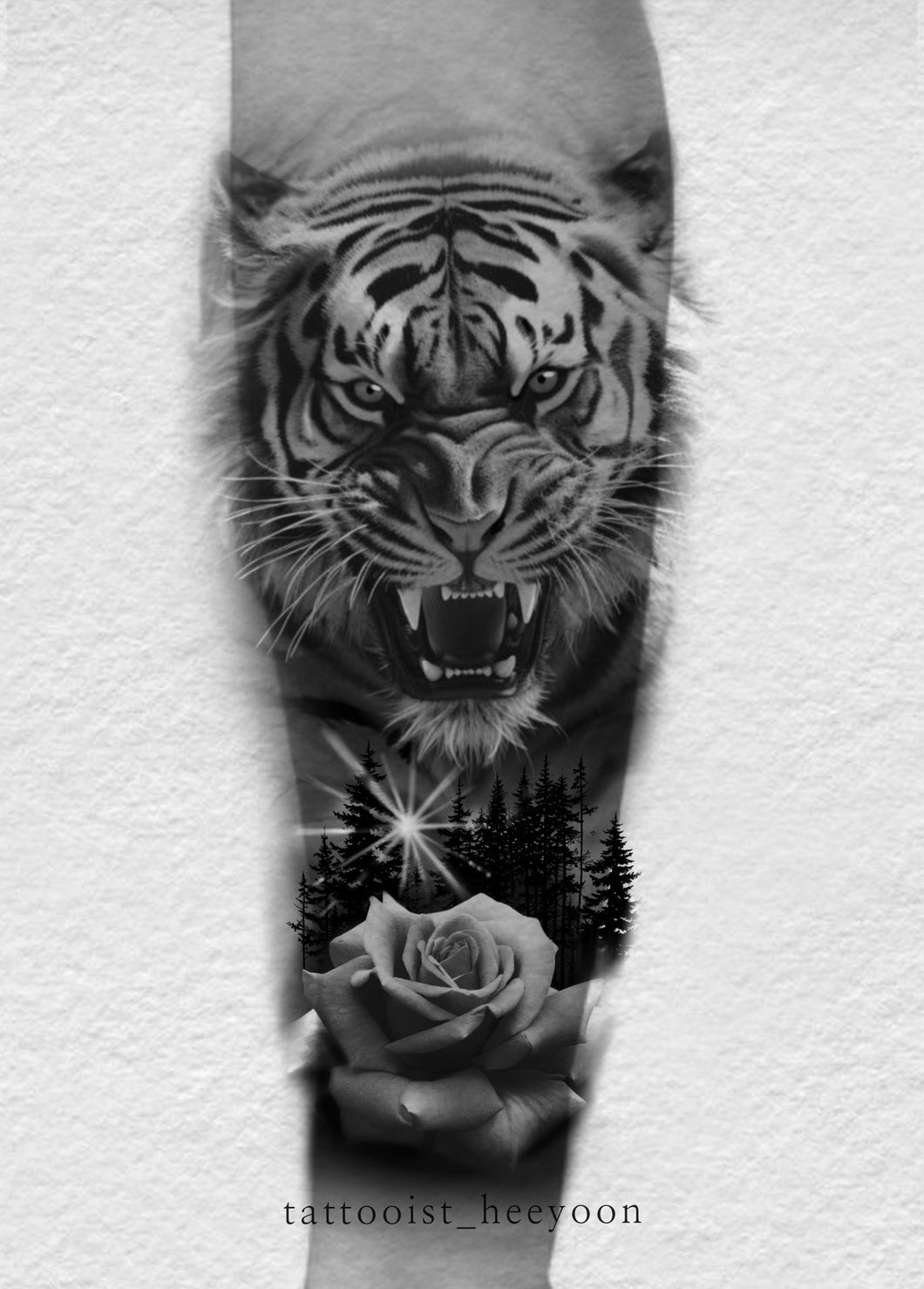 Tiger Head with Forest and Rose by Heeyoon